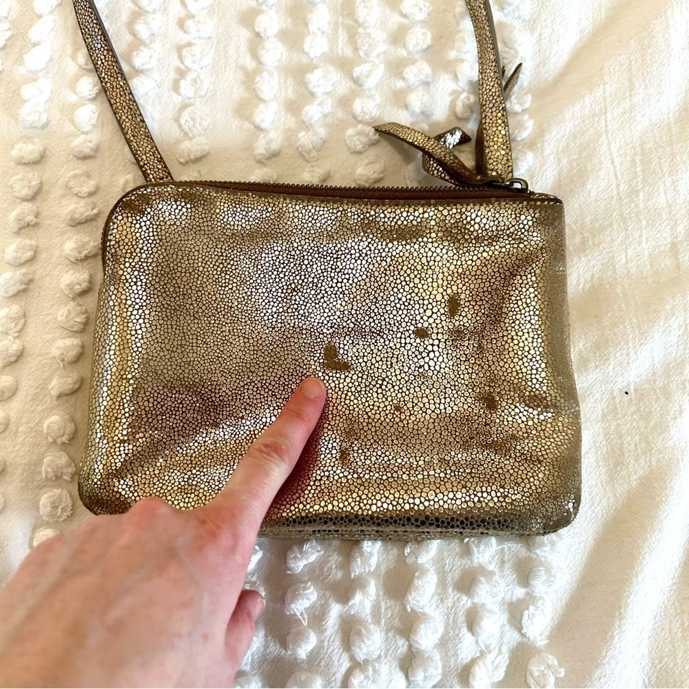 Eileen Fisher Gold Metallic Leather Crossbody Bag - Picture 6 of 12